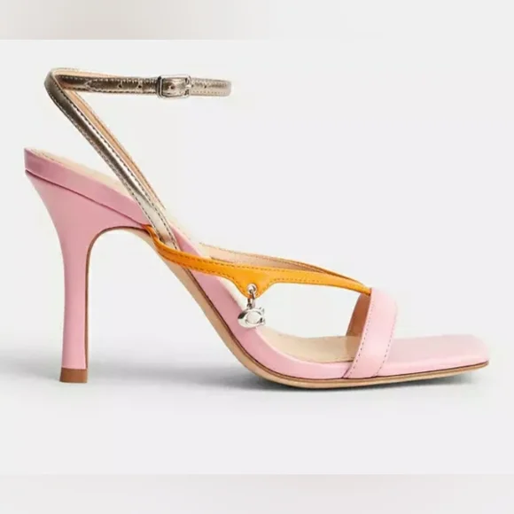 Coach Kali Women's Pink/Metallic Champagne/Orange Ankle Strap Heels- Size 10 - Picture 3 of 10